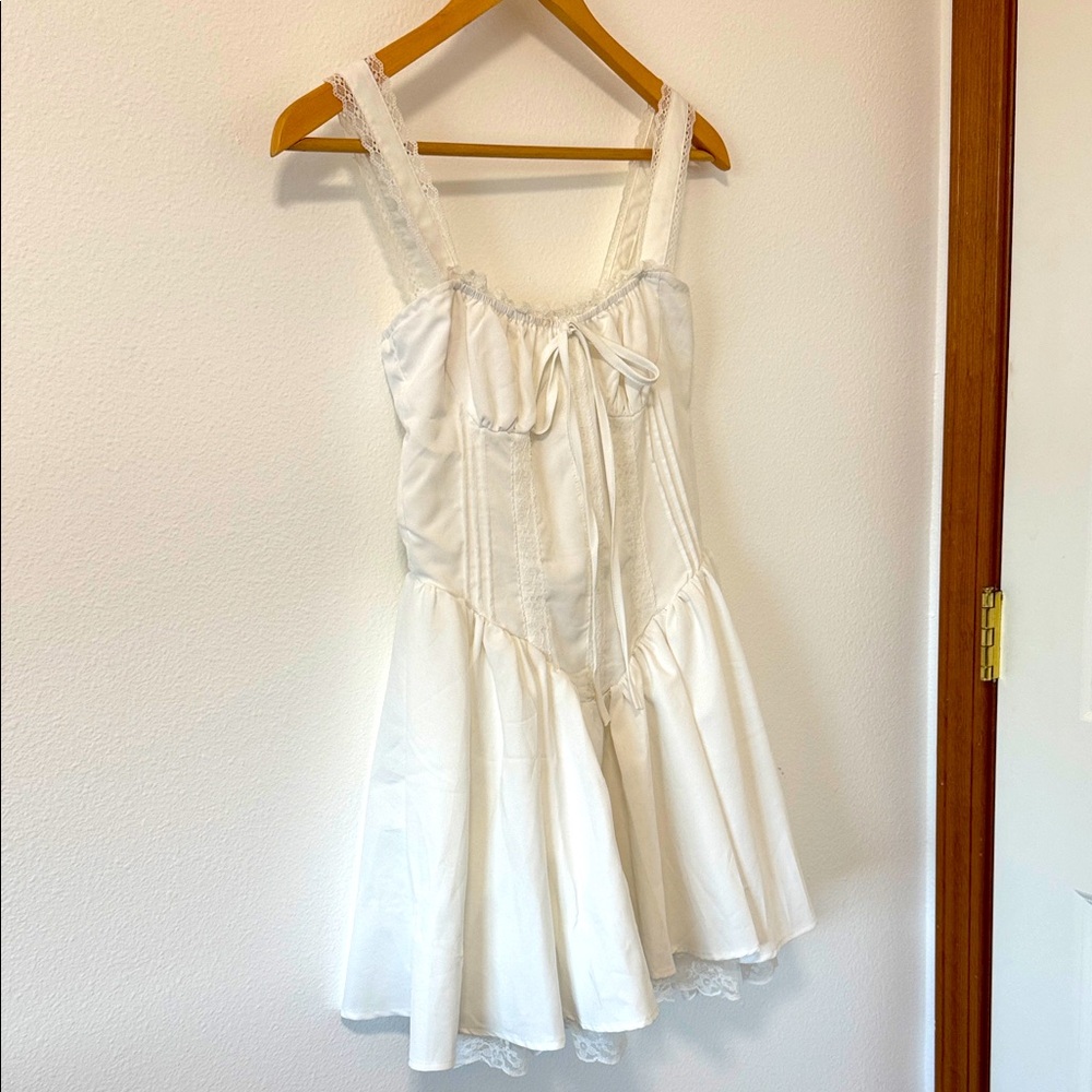 Elegant White Lace Trim Mini Dress